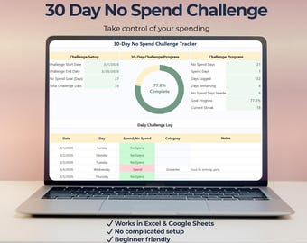 30 Day No Spend Challenge Tracker | Budget Reset Planner | Excel & Google Sheets