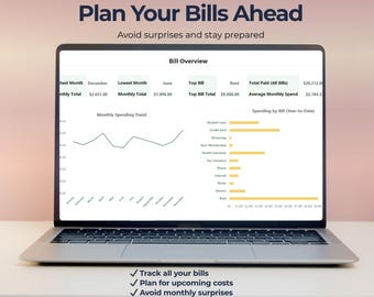 Yearly Bill Tracker Spreadsheet | Plan Ahead for Monthly Expenses, Excel and Google Sheets