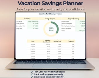 Vacation Savings Planner Spreadsheet | Budget & Fund Tracker | Goal Calculator | Excel and Google Sheets Template