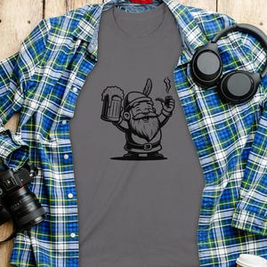 LOTR Cotton T-Shirt, Happy Dwarf Beer Mug Tee, Fantasy Gnome Smoking Pipe Graphic Shirt, Funny Drinking Gift for Him