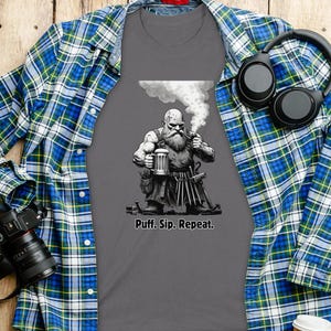 Fantasy Dwarf Pipe Smoker T-Shirt | Rugged Beer Drinker Tee | Blacksmith Crafter Graphic Shirt | Gift for Men Gamers D&D Fans
