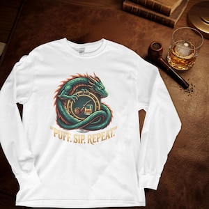 Puff Sip Repeat Dragon Hoodie, Fantasy Long Sleeve T-Shirt, Whiskey Pipe Sweatshirt
