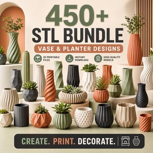 450+ STL Planter Bundle 3D Printable Flower Pots Home Decor Digital Download