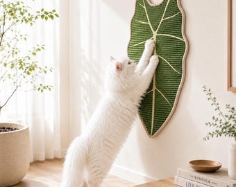 Botanical Leaf Cat Scratcher, Tropical Sisal Wall Art, Cat Enrichment Toy