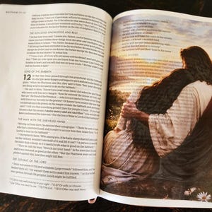 Peut inclure: Un livre ouvert avec du texte imprim&eacute; sur la page de gauche et une illustration en couleur sur la page de droite. L'illustration repr&eacute;sente une personne aux longs cheveux sombres enla&ccedil;ant une autre silhouette aux longs cheveux sombres.