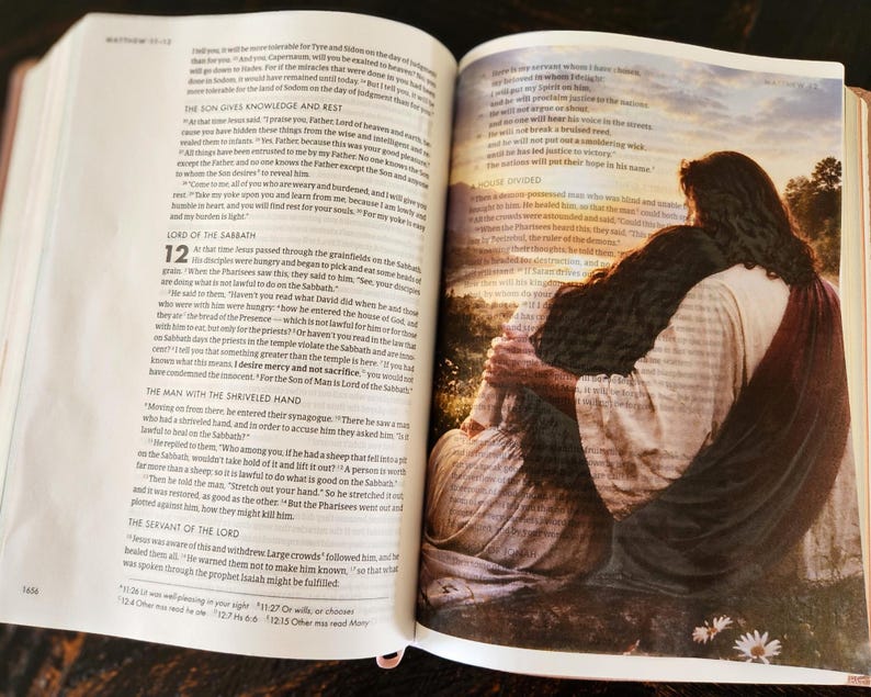 Peut inclure: Un livre ouvert avec du texte imprim&eacute; sur la page de gauche et une illustration en couleur sur la page de droite. L'illustration repr&eacute;sente une personne aux longs cheveux sombres enla&ccedil;ant une autre silhouette aux longs cheveux sombres.