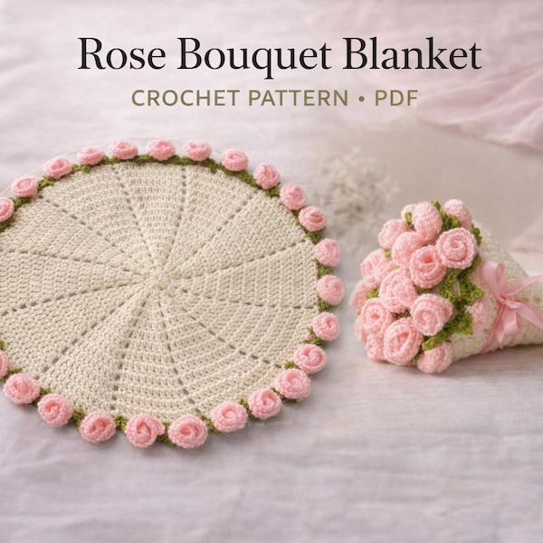 Crochet Rose Blanket Bouquet Pattern PDF| Beginners Friendly Floral Crochet Throw