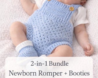 Häkelanleitung für Neugeborene Romper und Booties, Pdf, 2 in 1 Bündel, digitaler Download