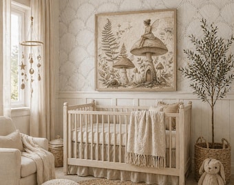 Mushroom Gills Fan Pattern Neutral Botanical Shell Design Cream White