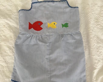 vintage baby Fischel by Johnston romper fish appliqué jumper overall 6-12 months