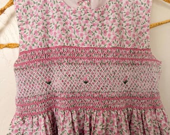 Vintage Strasburg Rosebud Pretty Pink Smocked Embroidered Floral Fancy Dress Size 6x