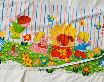 vintage nouveauté tissu conte de fées heure de l’histoire comptine champignon kitsch imprimé années cinquante soixante