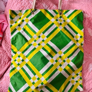 Vintage tote bag mod retro waterproof green plaid