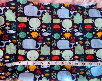 Knit sea creature fabric retro novelty fish whale ocean remnant  32 x 33”