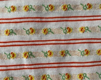 Vintage fabric flower power pretty floral stripe red double knit t shirt novelty sixties 2.4 yards