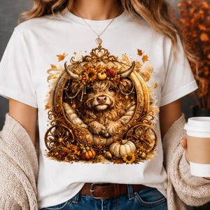 Highland Cow PNG — Rustic Western Fall Design | Coquette Bow & Pumpkin Spice
