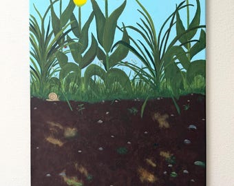 Garden Wanderers | Original Painting on 16x20" Canvas, Botanical Art, Bug Painting