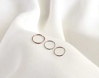 Nose Ring Set of 3 or 4 Hoops, Endless Cartilage Hoop Set, 20g 22g 24g 26g Thin Nose Hoops, 6mm 7mm 8mm 9mm or 10mm Tragus Helix Hoop Set