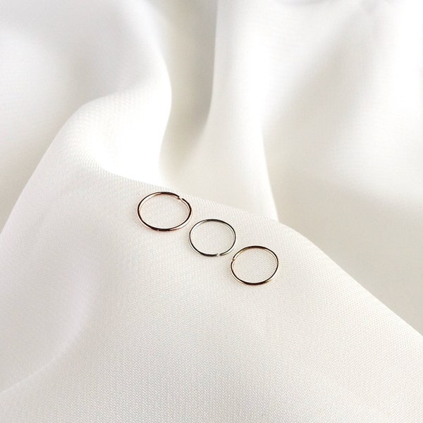 Nose Ring Set of 3 or 4 Hoops, Endless Cartilage Hoop Set, 20g 22g 24g 26g Thin Nose Hoops, 6mm 7mm 8mm 9mm or 10mm Tragus Helix Hoop Set