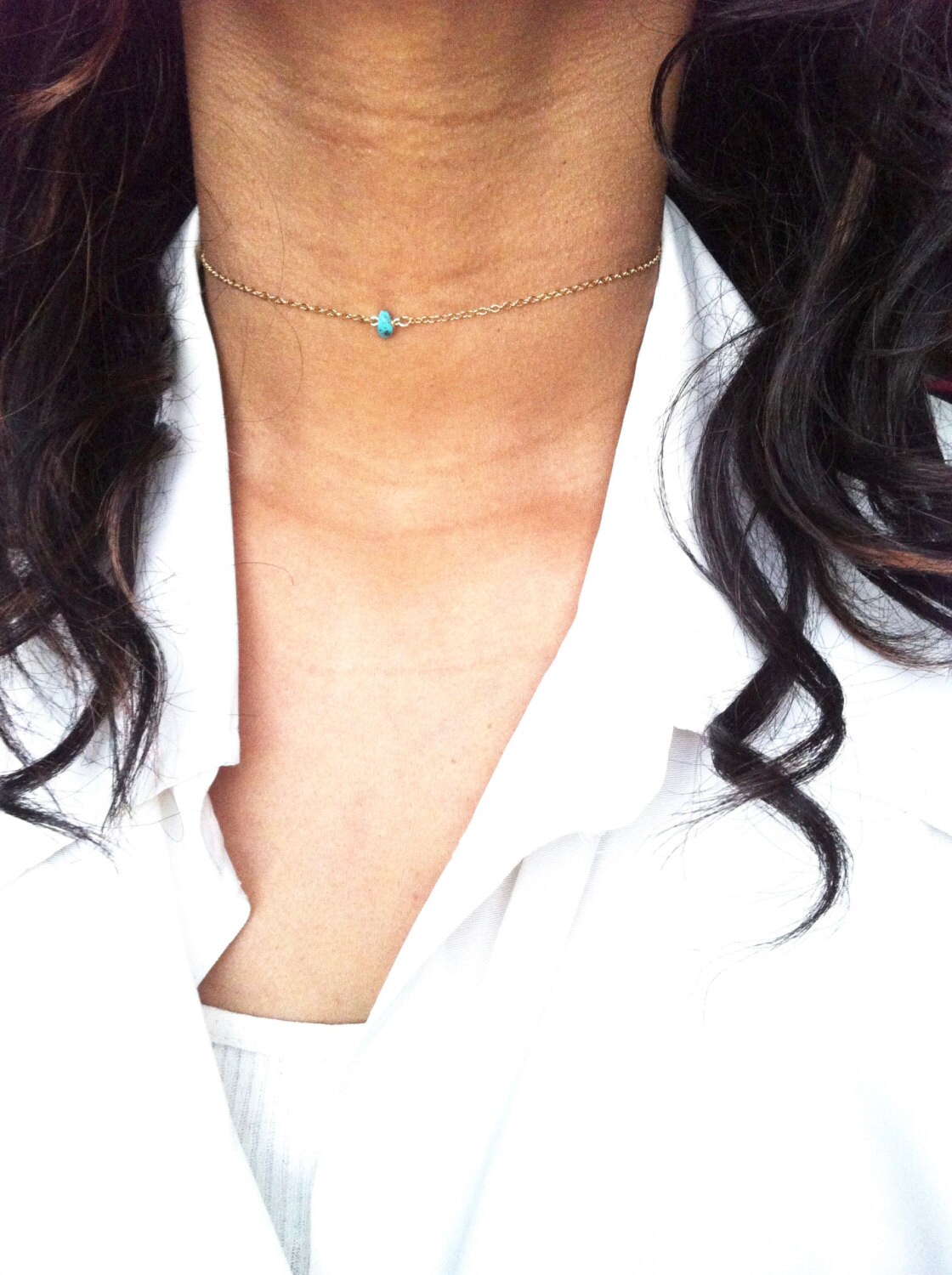 Simple Turquoise Choker Gold Choker Chain Tiny Turquoise Etsy