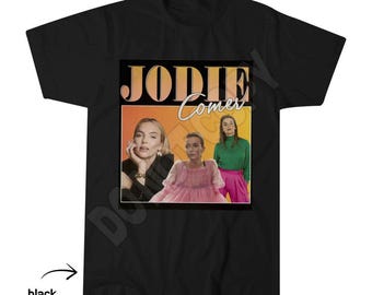 Jodie Comer Retro Homage, Three-Photo Orange Gradient Collage, Fan T-Shirt