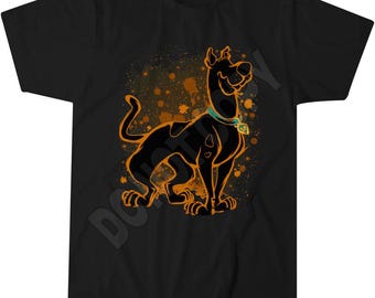 Camiseta con silueta de Scooby Doo en acuarela, estilo retro de dibujos animados.