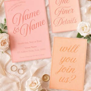 Peach Wedding Invitation Suite, Modern Calligraphy, Minimalist Summer Invite (Editable Canva Template)