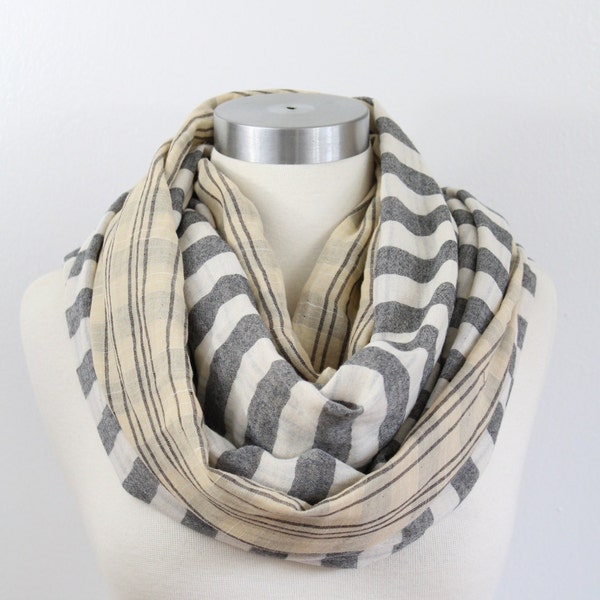 Two side...Two Stripe... Infinity scarf...Double Gauze...Cotton
