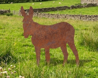 Estaca rústica de metal con forma de burro para jardín, decoración de acero con forma de burro para jardín, arte de animales de granja para exteriores, adorno campestre para jardín, arte rural de granja