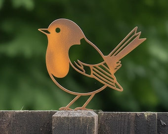 Adorno rústico de metal con forma de petirrojo para valla, decoración de jardín con forma de petirrojo, adorno de acero con forma de pájaro para valla, arte de jardín para exteriores con fauna silvestre (Reino Unido). Pájaro de metal (Reino Unido)