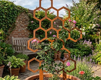 Enrejado rústico de metal con forma de panal, enrejado para jardín de abejas, soporte de acero para plantas, estaca de jardín, soporte para plantas trepadoras, enrejado de metal para jardín en el Reino Unido