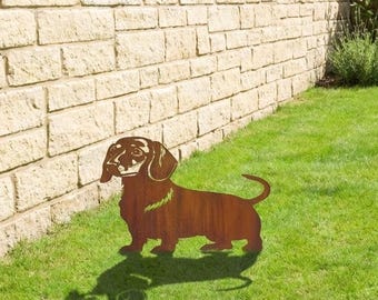 Estaca de jardín rústica de metal con forma de perro salchicha, regalo conmemorativo para perros salchicha, adorno de jardín exterior, hecho en el Reino Unido, regalo para perros salchicha en el Reino Unido