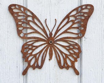 Arte de pared rústico de mariposa de metal, decoración de jardín de mariposa, decoración de jardín de mariposa de metal, mariposa de acero, regalo de jardín de vida silvestre del Reino Unido, regalo de naturaleza