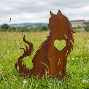 Rustic Metal Oriental Longhair Cat Garden Stake Turkish Angora Balinese Javanese Cat Memorial Gift Outdoor Garden Decor, outdoor cat statue