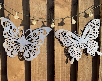 Par de mariposas de metal oxidado / Regalo rústico de mariposa / Regalo de jardín de mariposas de metal oxidado / Decoración de pared de jardín de metal / Par de mariposas de jardín