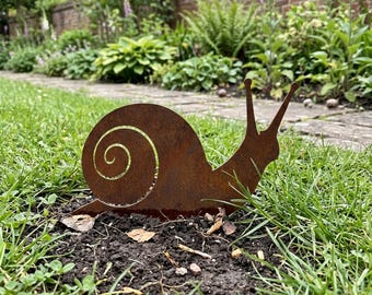 Estaca de jardín rústica de metal con forma de caracol, adorno de caracol para exteriores, decoración de jardín de acero, arte de jardín para la vida silvestre, regalo hecho en el Reino Unido para jardineros, arte de caracol adorable