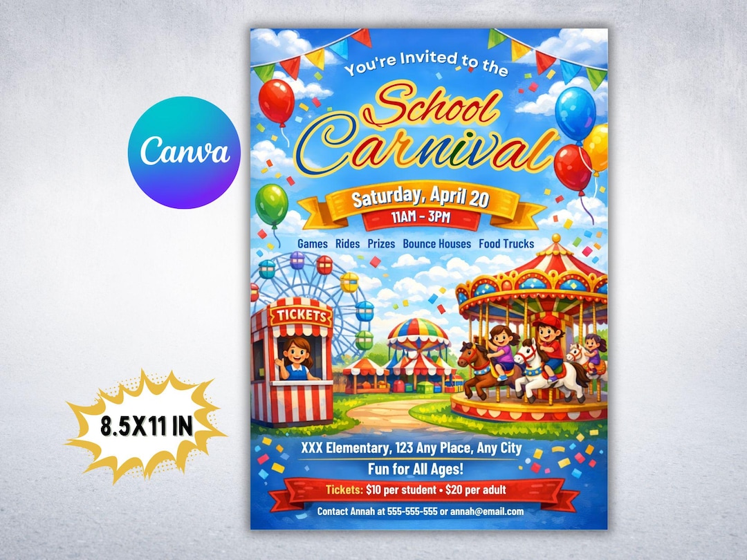 Carnival Flyer | School & Church Fun Fair Fundraiser Poster | Printable ...