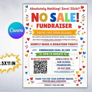 Bewerkbare inzamelingsflyer GEEN verkoop, inzamelingsactie ATO, inzamelingsactie voor school, sportinzamelingsactie Church School Charity, eenvoudige inzamelingsactie CANVA-sjabloon