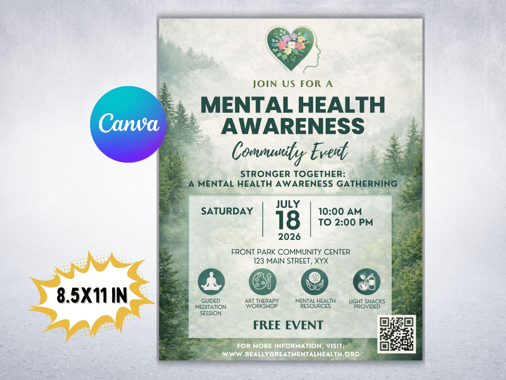 Mental Health Awareness Event Flyer Template | Editable Canva Flyer ...