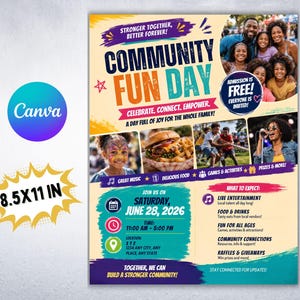 Flyer de la journée de divertissement communautaire, publication IG Block Party, modèle canva festival d'été (téléchargement instantané)