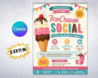 Ice Cream Social Flyer Printable Teacher Appreciation Week School PTO PTA Fundraiser Benefit Event Invite Editable Template Digital Download