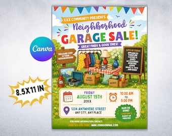 Modelo de folheto editável para garagem, evento comunitário no quintal (8,5 x 11 polegadas)