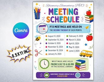 Editable PTA PTO Meeting Schedule Template: Canva School Event Calendar (Digital Download)