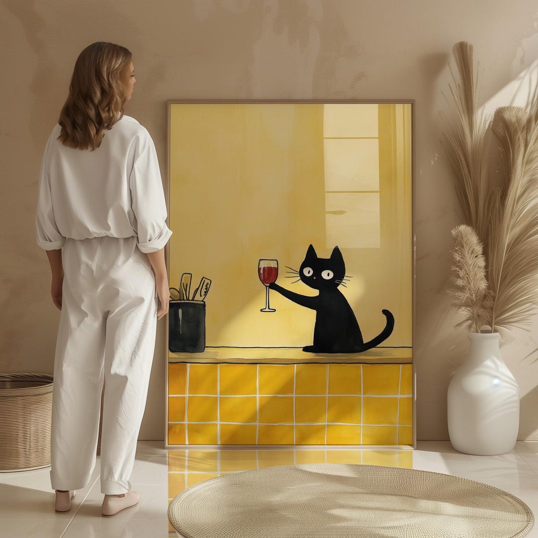 Funny Black Cat With Wine Wall Art, Kitchen Decor (digital Download) - Etsy