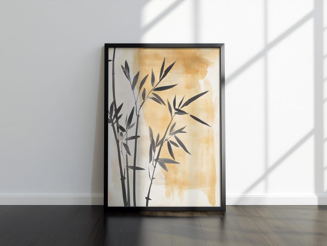 Tall Bamboo Stalks Ink and Watercolor Painting, Zen Botanical Wall Art ...