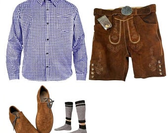 Set di pantaloni di pelle bavaresi autentici da uomo – Completo Trachten in vera pelle scamosciata
