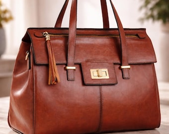 手作りのブラウンレザートートバッグ、エレガントなワークサッチェルバッグ