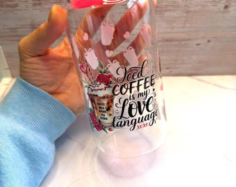 16oz Glass/Acrylic cups w/ acrylic Lid ft. Iced Coffee Lover