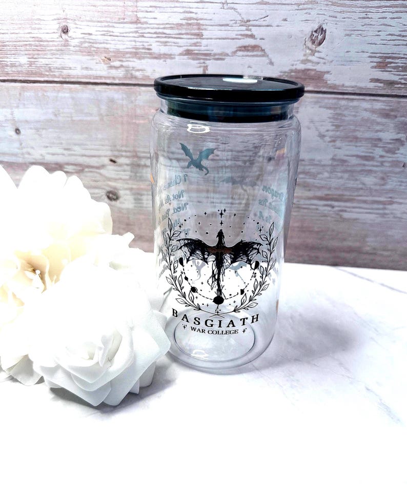 16oz glass/acrylic cups w/ acrylic Lid ft. Fourth Wing image 1