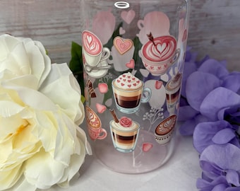 16oz Latte Glass Cup with Acrylic Lid – Adorable Coffee Drinkware